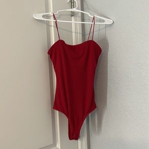Red tank bodysuit with adjustable straps and cami bra inside from hollister s